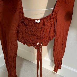 Rust colored long sleeve crop top